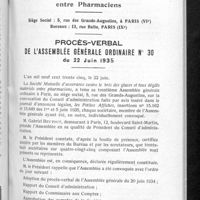 0615 - Page 581 - Société mutuelle d'assurances contre le bris des glaces et tous dégâts matériels entre pharmaciens. Procès-verbal de l'Assemblée général ordinaire N° 30 du 22 Juin 1935