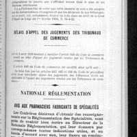 0591 - Page 567 - La jurisprudence et la clause du prix imposé. Conclustion / Délais d'appel des jugements des tribunaux de commerce / Nationale réglementation. Avis aux pharmaciens fabricants des spécialités