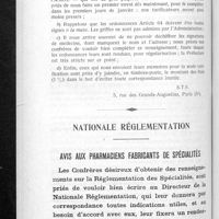 0912 - Page 870 - Service - Tarification - Syndicat. Notes pratiques pour l'envoi des ordonnances et des mémoires / Nationale réglementation. Avis aux pharmaciens fabricants de spécialités