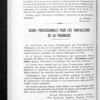 0914 - Page 872 - Emploi obligatoire des pensionnés de guerre / Cours professionnels pour les travailleurs de la pharmacie