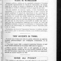 0196 - Page 183 - Dernières nouvelles. Alcool de rétrocession / Tarif accidents du travail / Mise au point
