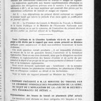 0212 - Page 199 - Conseil d'administration. Compte rendu de la séance du jeudi 11 mars 1937. Semaine de quarante heures / « Rapport présenté à M. le Ministre du Travail par la Chambre syndicale des pharmaciens de la Seine, au sujet de l'application de la « loi de 40 heures » aux pharmacies de détail »