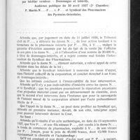 0426 - Page 403 - Un arrêt intéressant. La clause de rétablissement après vente. - Absence de clause. - Fondation par héritier vendeur. - Dommages et intérêts. Audience publique du 30 avril 1937 (2e Chambre) P. Mariés N...-F... c. P... et Syndicat des Pharmaciens des Pyrénées-Orientales