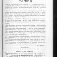 0796 - Page 753 - Dernières nouvelles. Tarifs / Ministère du travail. Avis relatif à l'extension de la convention collective de travail concernant les pharmaciens du département du Nord