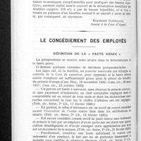 1009 - Page 958 - La hausse illicite. Arrêts importants / Le congédiement des employés. Définition de la « Faute grave »