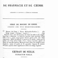 0055 - Page 53 - Synthèses de pharmacie et de chimie. Sirop de mousse de corse. Syrupus cum fuco helmintho-cortho / Extrait de scille. Extractum scillae