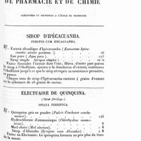 0015 - Page 15 - Synthèses de pharmacie et de chimie. Sirop d'ipécacuanha. Syrupus cum ipecacuanha / Électuaire de quinquina. (Opiat fébrifuge). Opiata febrifuga