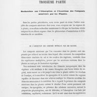 0060 - Page 58 - Troisième partie. Recherches sur l'absorption et l'excrétion des composés minéraux par les plantes / I. De l'absorption des composés minéraux par les racines