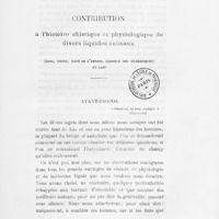 0007 - Page 5 - Contribution à l'histoire chimique et physiologique de divers liquides animaux. (Sang, urine, eaux de l'amnios, sérosité des hydropiques) et lait. Avant-propos