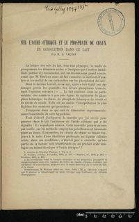 0011 - Page 1 - Sur l'acide citrique et le phosphate de chaux en dissolution dans le lait par M. L. Vaudin