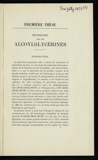 0007 - Page 1 - Première thèse : Recherches sur les alcoyglycérines. Introduction