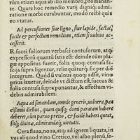 0054 - Page 35 - Ad percussiones siue ligno, siue lapide, factas, facile & perfectum remedium, etiam si vulnus accesserit / Aqua ad sanandum, omnis generis, vulnera, paucissimis diebus, quam quisque ; domi paratam habere deberet, cum paruo pretio, & facilè haberi queat, sitque ; divinae, admirandaeq ; virtutis
