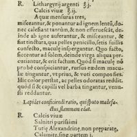 0365 - Page 346 - Ad maculas nigras pellibus albis inducedas, ut leopardi uel pantherae referant pelles, valet etiam ad capillos & barbam canam infuscandam / Lapides conficiendi ratio, qui sputo madefactus, flammam edat