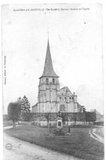 St-Aubin d'Ecrosville : le buste du Dr Auzoux et l'église