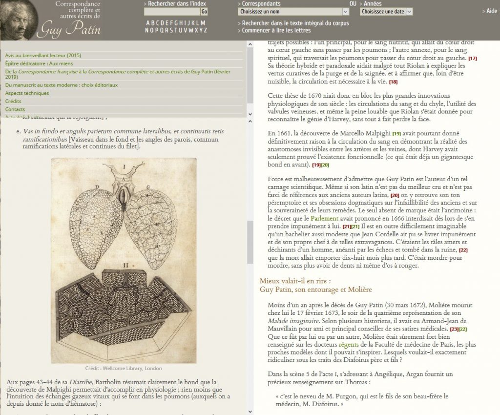  Annexe "Thomas Diafoirus (1673) et sa thèse (1670)", note 19 sur Malpighi