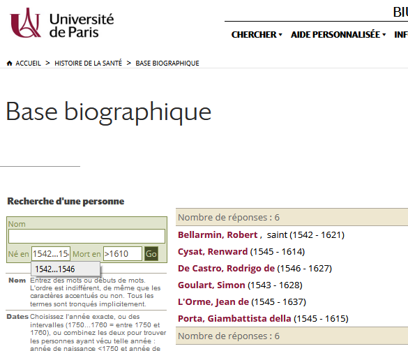 Recherche par dates dans la Base biographique