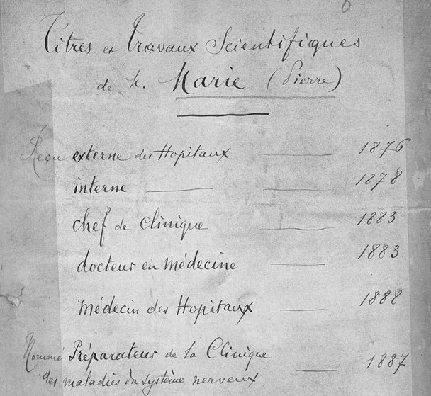 Marie, Pierre. Titres et travaux scientifiques